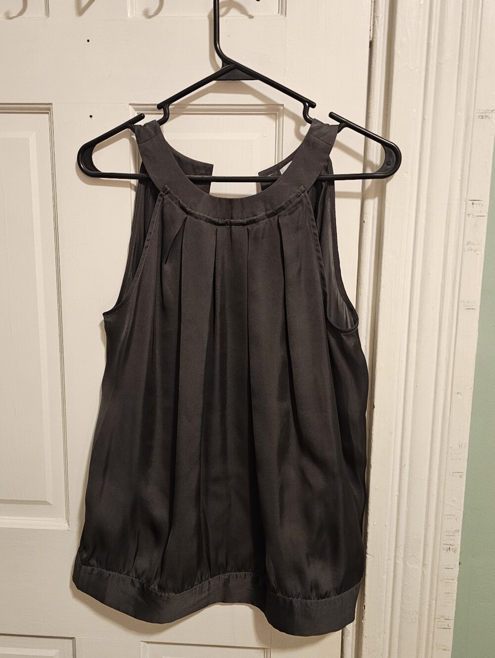 Calvin Klein Satin Pleated Sleeveless Top - Charcoal Gray